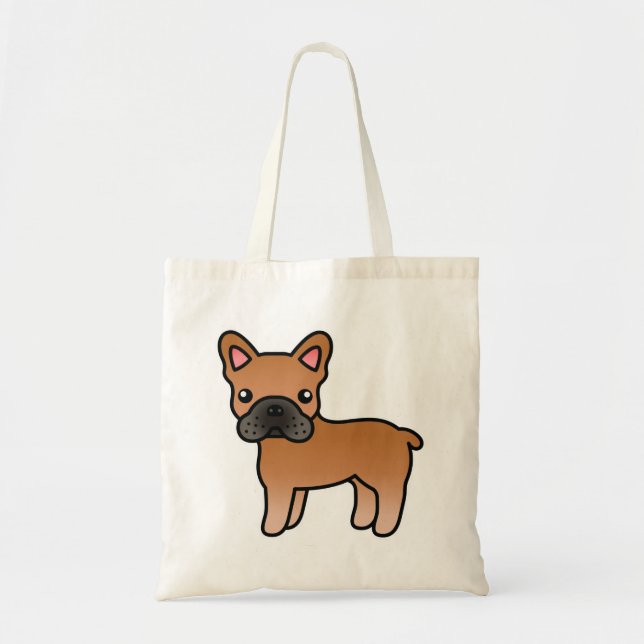 Bolsa Tote Bulldogue Francês Cartoon Vermelho (Frente)