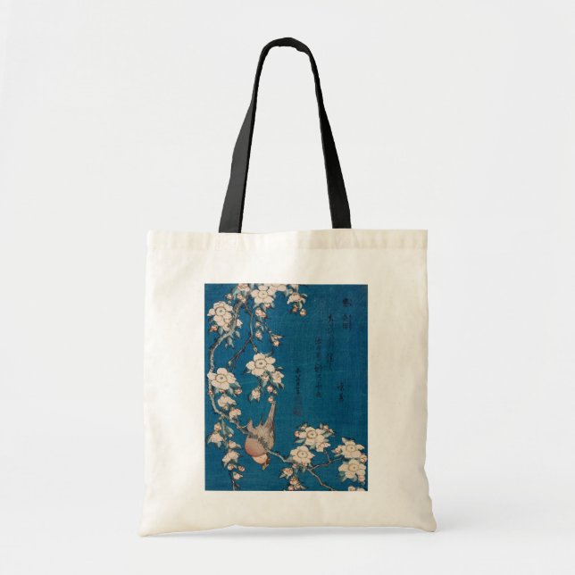 Bolsa Tote Bullfinch em um ramo Weeping da cereja por Hokusai (Frente)