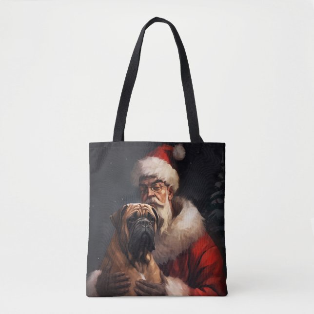 Bolsa Tote Bullmastiff Com Papai Noel Natal Festivo (Frente)