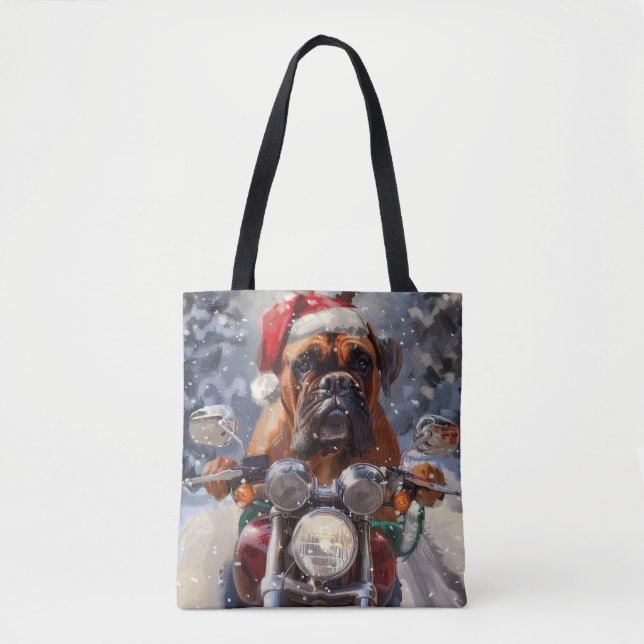 Bolsa Tote Bullmastiff Dog Andando na Moto Natal (Frente)
