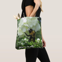 Bolsa Tote Bumble Bee em Snowball bush e seu nome