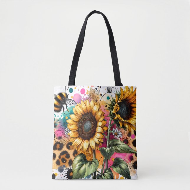 Bolsa Tote Bumble Bee Sunflower Leopard Print (Frente)