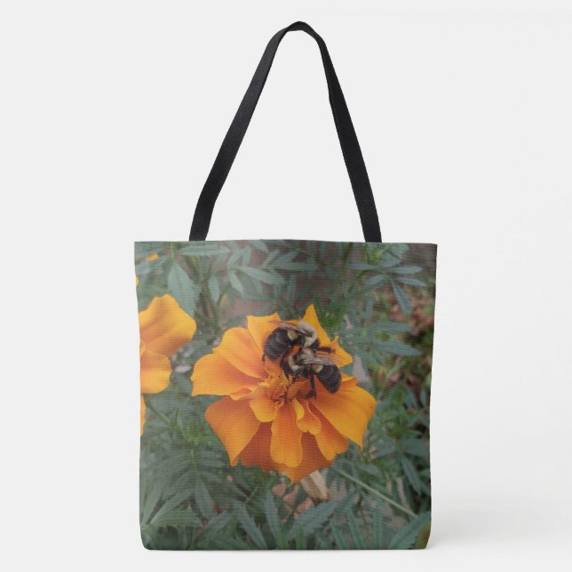 Bolsa Tote Bumblebees on Marigold Flower (Frente)