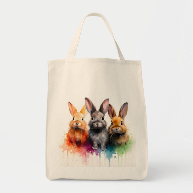 Bolsa Tote Bunny Trio Watercolor (Frente)
