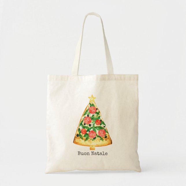 Bolsa Tote Buon Natale Italiana Felry Christmas Pizza Slice C (Frente)