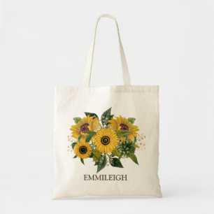Bolsa Tote Buquê Adorável Vintage Girassóis Amarelos Marrons