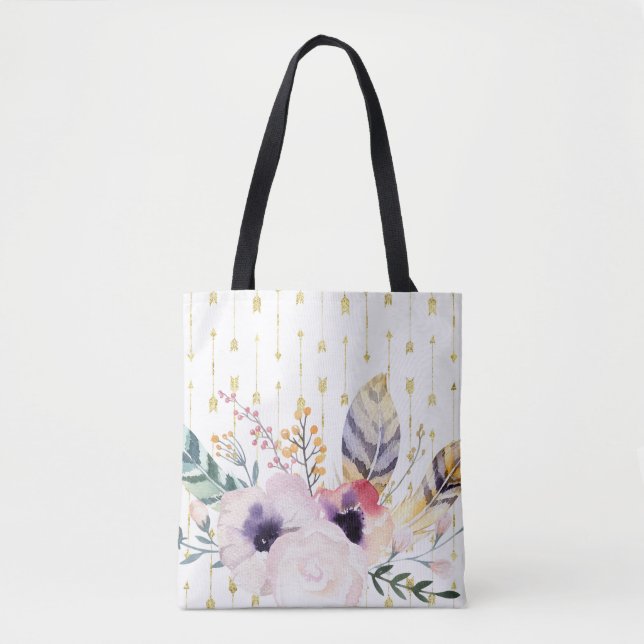 Bolsa Tote Buquê Boho Aquarela (Frente)