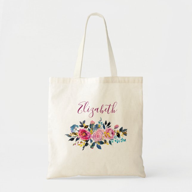 Bolsa Tote Buquê Boho Floral de Rosas Sortidas (Frente)