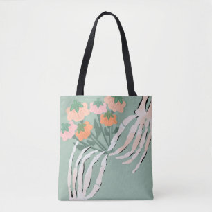 Bolsa Tote Buquê de Abóbora Esqueleto Halloween