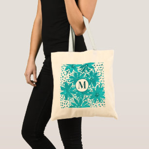 Bolsa Tote Buquê de Aquarela de Turquesa Monograma