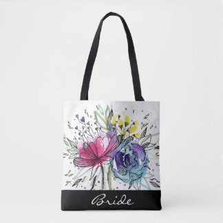 Bolsa Tote Buquê de aquarela personalizado.