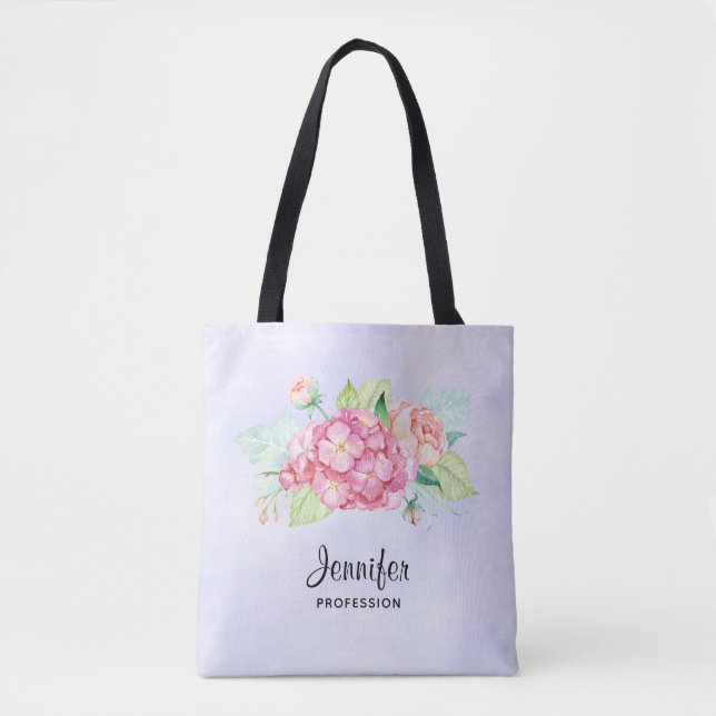Bolsa Tote Buquê de Aquarela Rosa Elegante (Frente)