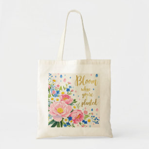 Bolsa Tote Buquê de aquarela vibrante de peonias, margaridas