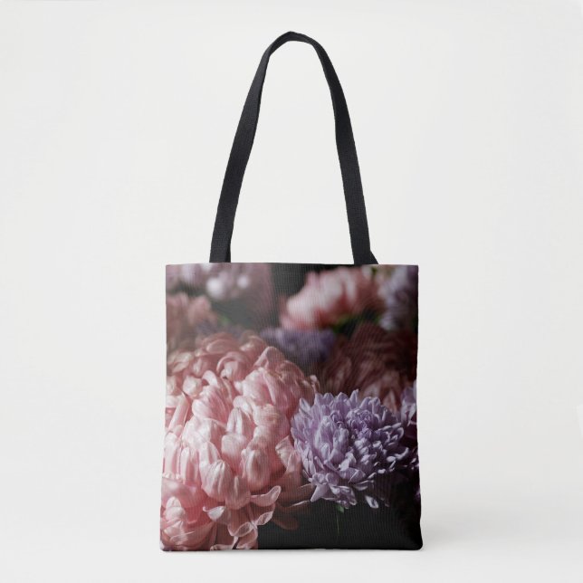 Bolsa Tote Buquê de Aster Rosa: Iluminação Barroca. (Frente)