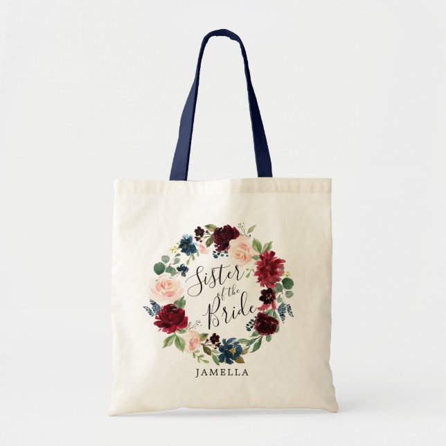 Bolsa Tote Buquê de Borgonha | Irmã da Noiva (Frente)