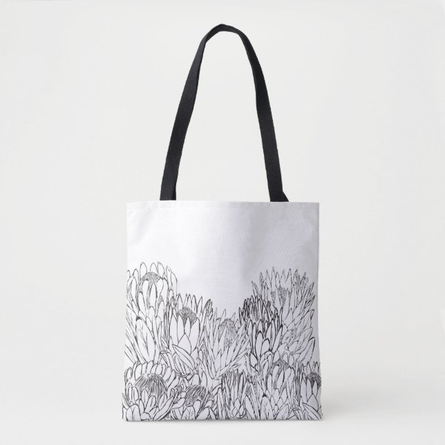 Bolsa Tote Buquê de desenho de proteína branca e preta (Frente)