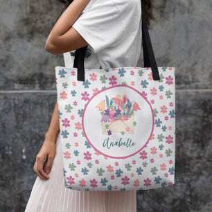 Bolsa Tote Buquê de Envelope Padrão de Flores de Mola com Nom