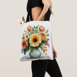 Bolsa Tote Buquê de Flor de Aquarela