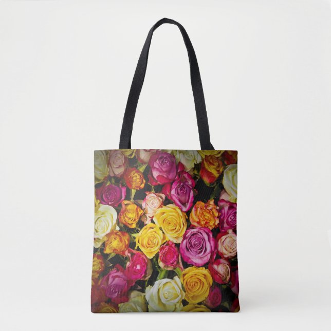 Bolsa Tote Buquê De Flores Amarelas Cor-De-Rosa Branca (Frente)