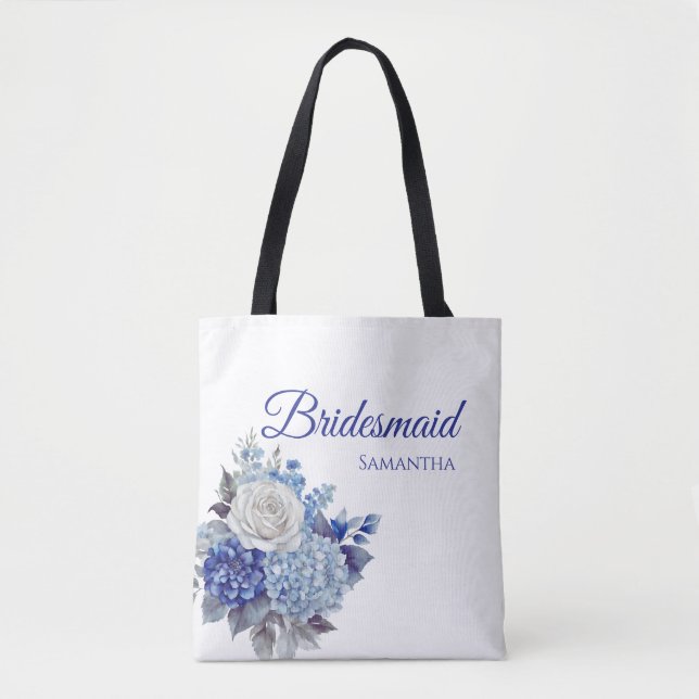 Bolsa Tote Buquê de Flores Azuis em Aquarela - Presente para  (Frente)