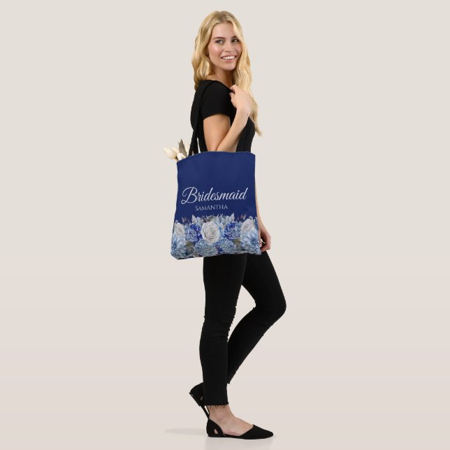 Bolsa Tote Buquê de Flores Azuis em Aquarela - Presente para  (No(a) Modelo)