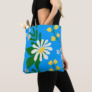 Bolsa Tote Buquê de Flores de Verão em Azul