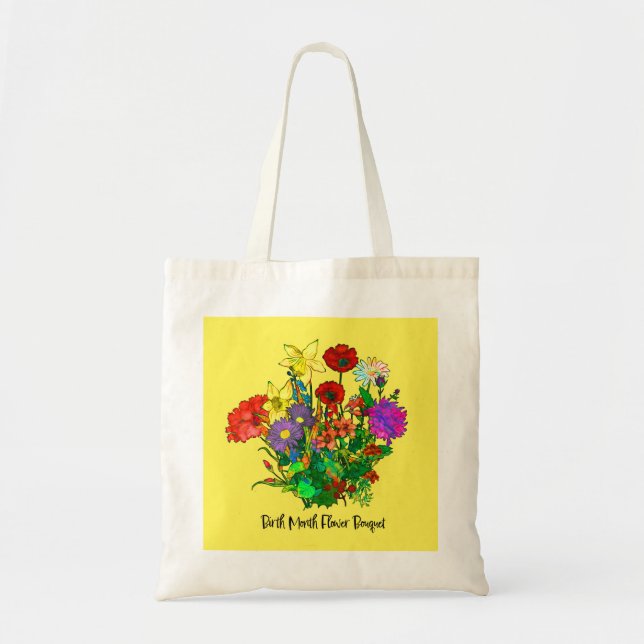 Bolsa Tote Buquê de Flores do Mês de Nascimento (Frente)
