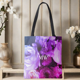 Bolsa Tote Buquê de flores monograma rosa roxo azul foto