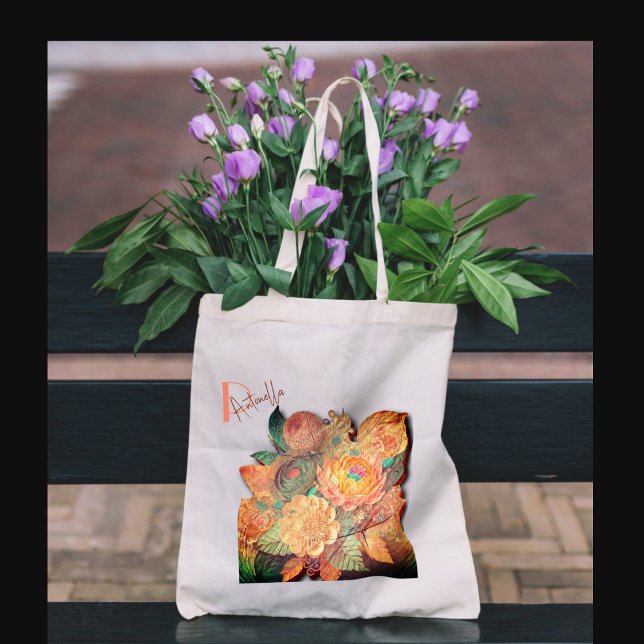 Bolsa Tote Buquê de flores - Pintura de madeira (Criador carregado)