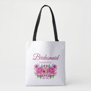 Bolsa Tote Buquê de Flores Rosa em Aquarela - Presente para D