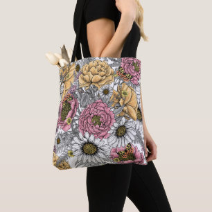 Bolsa Tote Buquê de flores- rosas, peonias, margaridas
