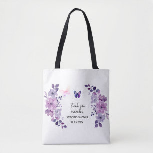 Bolsa Tote Buquê de flores roxas aquarela