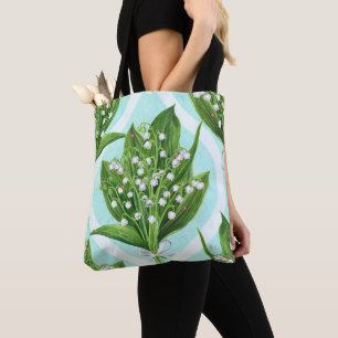 Bolsa Tote Buquê de lírio das flores do vale em azul