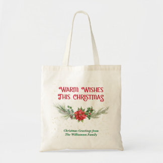 Bolsa Tote Buquê de Natal de Azevinho e Poinsettia em Aquarel
