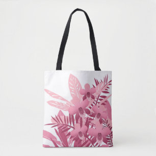 Bolsa Tote Buquê de plantas tropicais cor-de-rosa