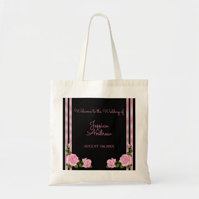 Bolsa Tote Buquê de Rosas no Canto Chic Elegante Casamento (Frente)
