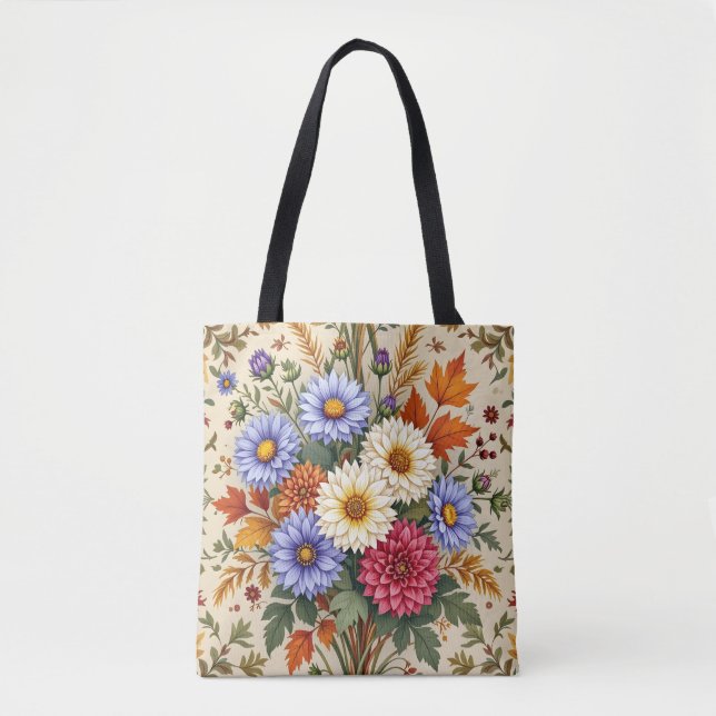 Bolsa Tote Buquê do outono de Asters e Dahlias (Frente)