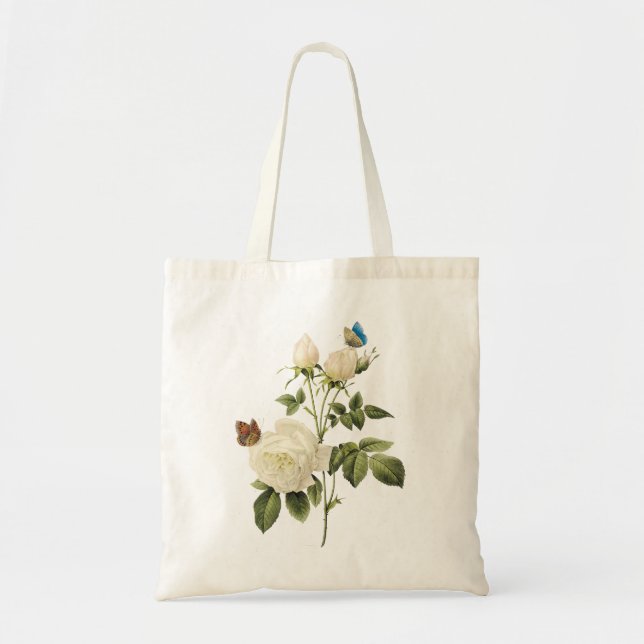 Bolsa Tote Buquê dos rosas brancos com saco das borboletas (Frente)