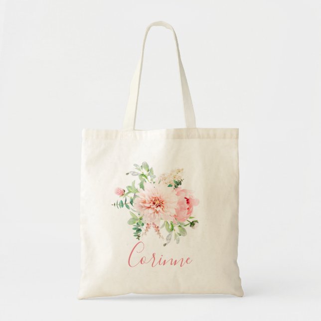 Bolsa Tote Buquê Floral Cor-de-Rosa Blush Bridesmaid (Frente)