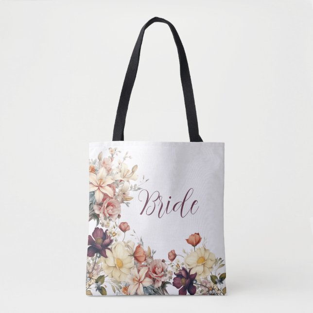 Bolsa Tote Buquê Floral de Casamento Personalizado Elegante (Frente)