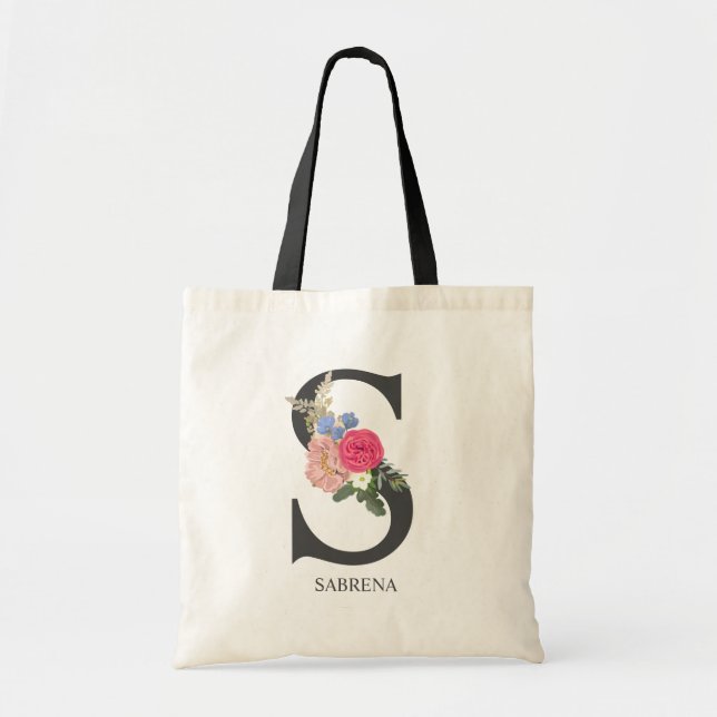 Bolsa Tote Buquê Floral de Letra S Monogramada (Frente)