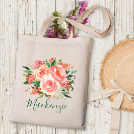 Bolsa Tote Buquê Floral Rosa Bege da Primavera