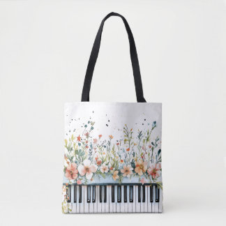 Bolsa Tote Buquê Floral Teclas de Piano 2