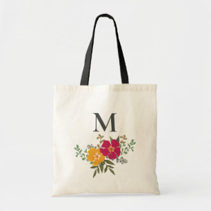 Bolsa Tote Buquê Floral Vibrante com Monograma de Dama de Hon