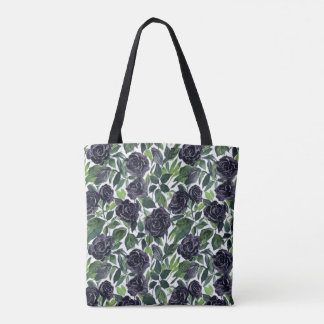 Bolsa Tote Buquê romântico em aquarela: rosas escuras e preta