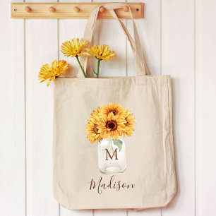 Bolsa Tote Buquê Russo de Girassol de Aquarela em Mason Jar