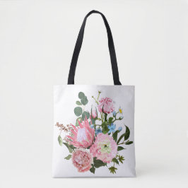 Bolsa Tote Buquê tropical com flores rosa.