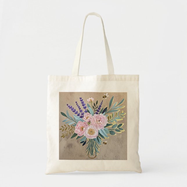 Bolsa Tote Buquês flores lavandas Flores russas (Frente)