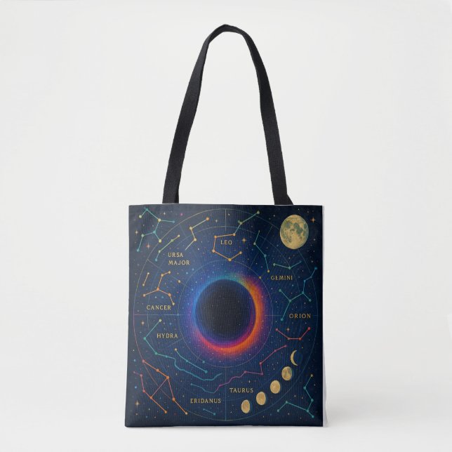 Bolsa Tote Buraco Negro Cósmico e Constelações Arte - Celesti (Frente)