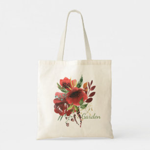 Bolsa Tote Burgandy Watercolor Floral
